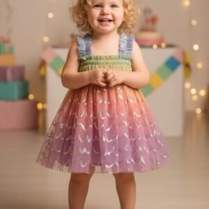 a.t.u.n. (all things uber nice) baby girls poly silk party dress | soft stylish frock with tulle mesh overlay | elegant birthday & special occasion outfit